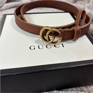 Gucci Tan Leather Belt with Gold GG Buckle